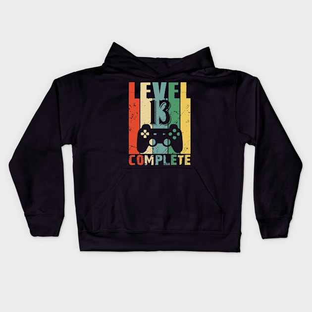 Vintage 13th Wedding Anniversary Level 13 Complete Video Gamer Birthday Gift Ideas Kids Hoodie by smtworld